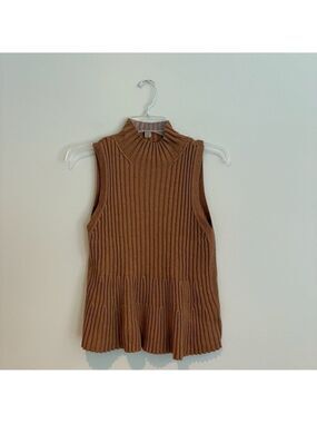 Moth Wide Rib Knit Tan Cottagecore mock neck sleeveless Sweater Top Size M